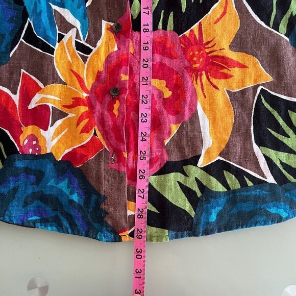 Chico’s Woman Blouse/Tunic Large button down Linen  3/4 sleeves Tropical print - Picture 14 of 17